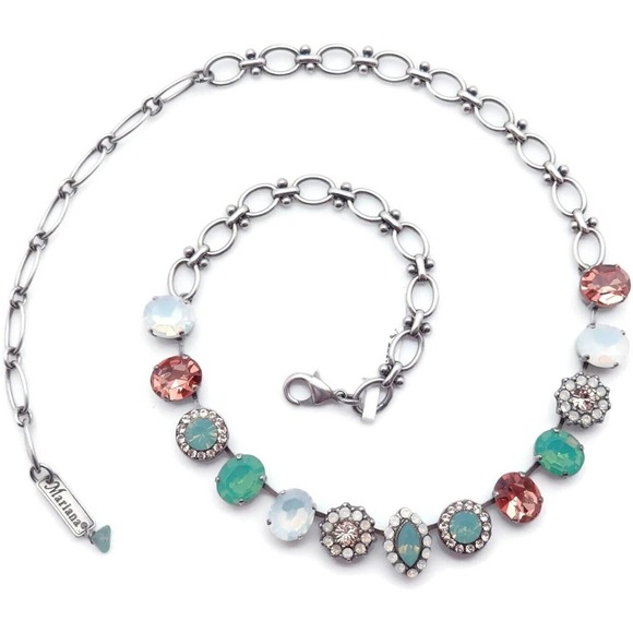 Mariana Seaside Day Silver Necklace Lt Green & Lt Peach Crystal Mix 23439 NEW - Picture 3 of 3